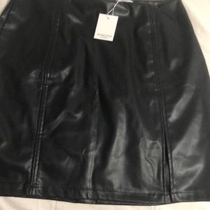 The Side Slit PU Leather A-line Mini Skirt
